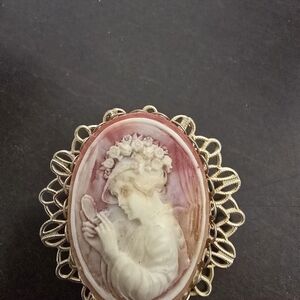 Vintage Cameo Brooch with Gold Accents